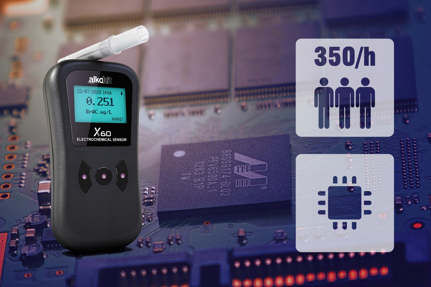 Alkomat ALKOHIT X60 Przesiewowy Profesjonalny Additional Features air flow sensor readings meter unit selection readings memory