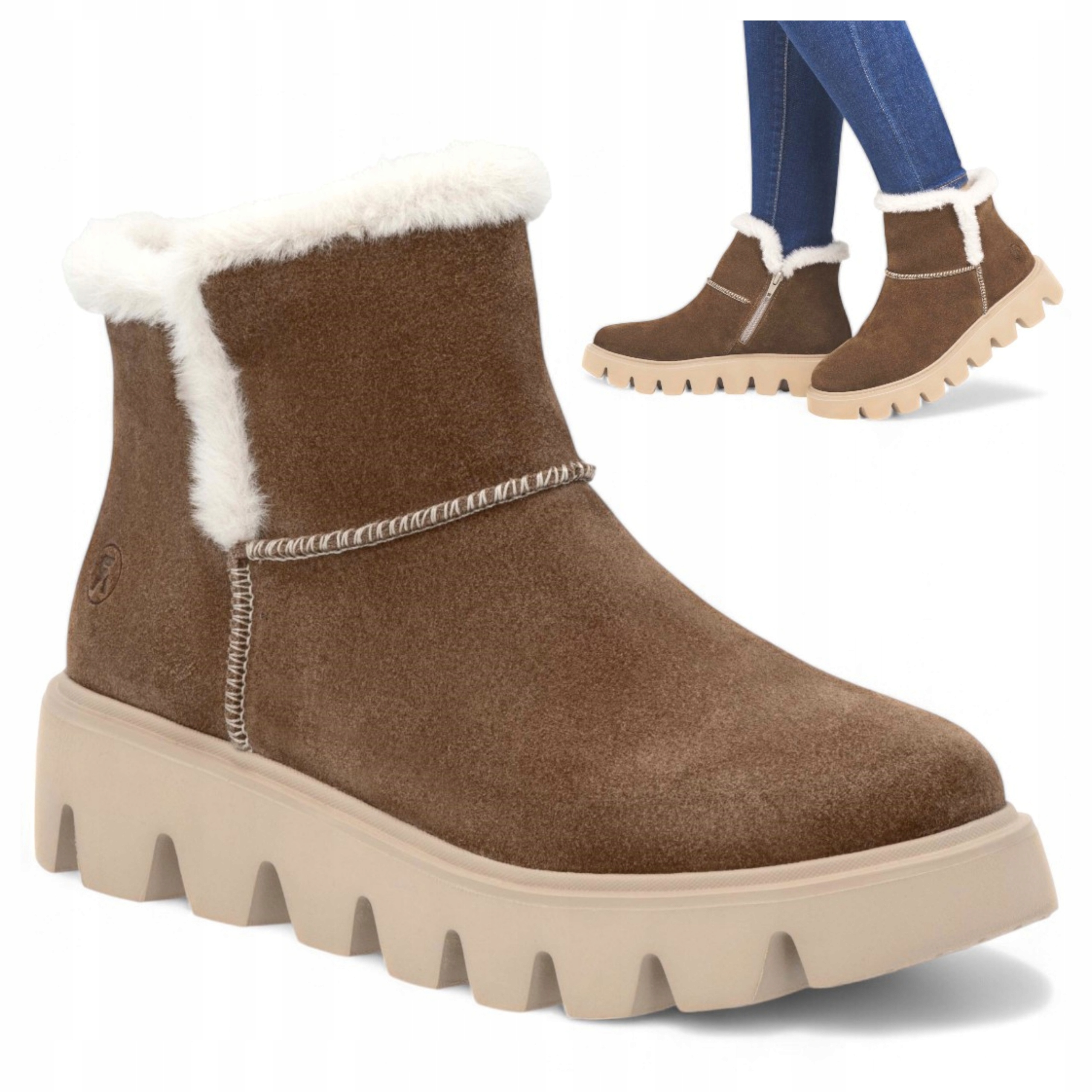 Pohodlné kotníkové boty na platformě, Přírodní Kůže Rieker Semišové boty 38