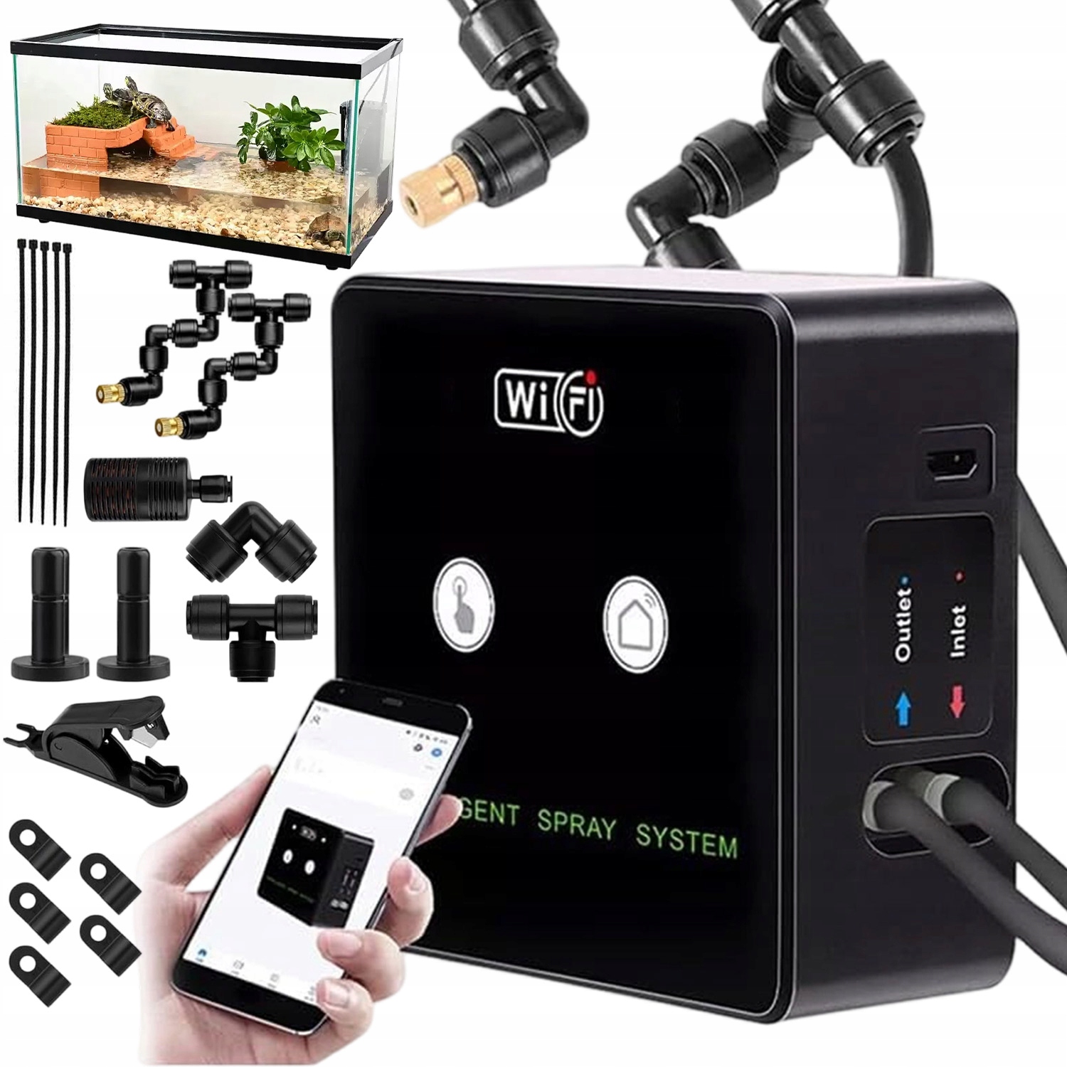 Zvlhčovač Vzduchu Pro Plazy 2 Trysky 360° S Časovačem Pro Plazy A Obojživelníky