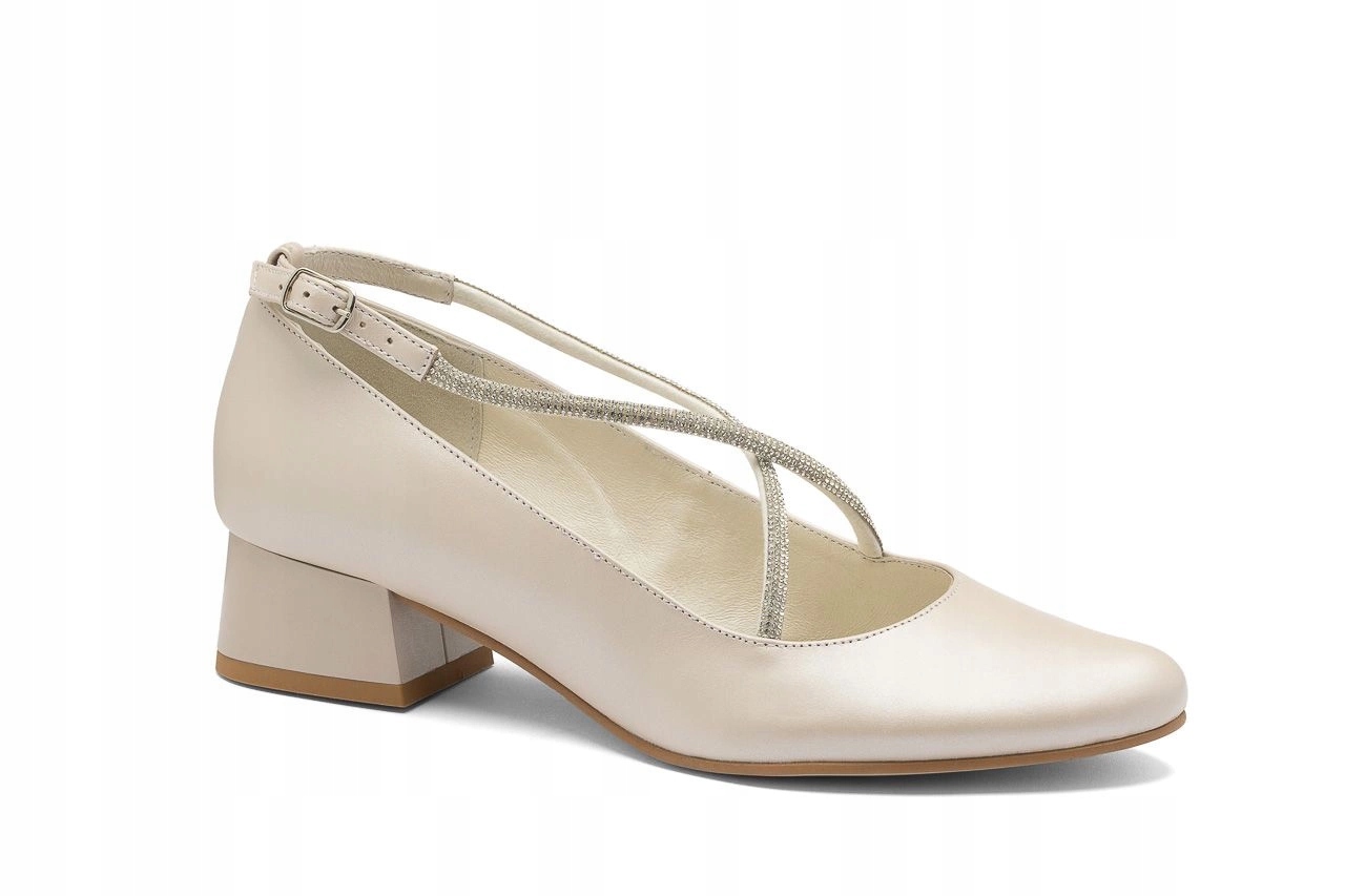 Nízké kožené lodičky s křížovými pásky, béžové, květen, velikost 38