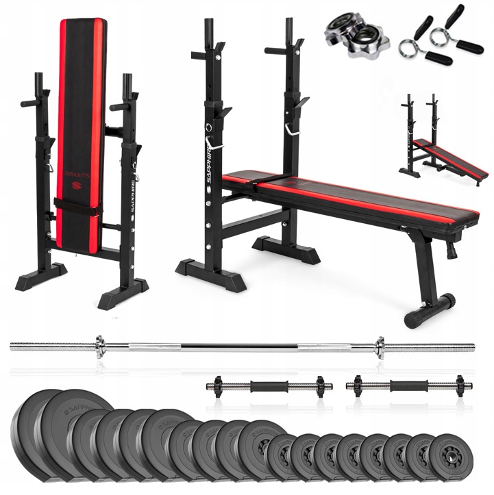 Siłownia Sapphire 82kg Zestaw kulturystyczny Ławka gryfy Obciążenia hantle