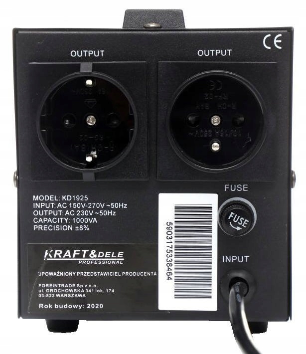 Kraft Dele KD1925 Stabilizator napięcia 1000VA Informacje dodatkowe nie dotyczy