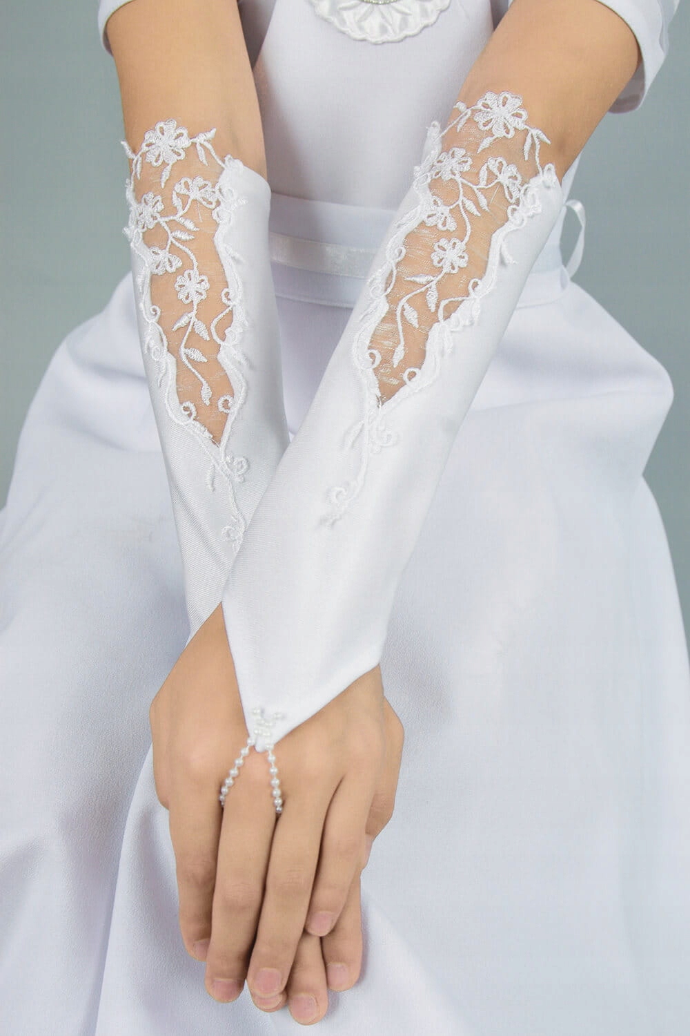 Rękawiczki komunijne długie na palec dla dziewczynki koronkowe koronka Marka inna