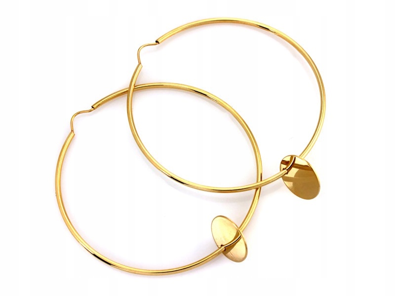 Náušnice zlaté kruhy 585 šarží se závěsnou kulatou destičkou 51 mm jako dárek