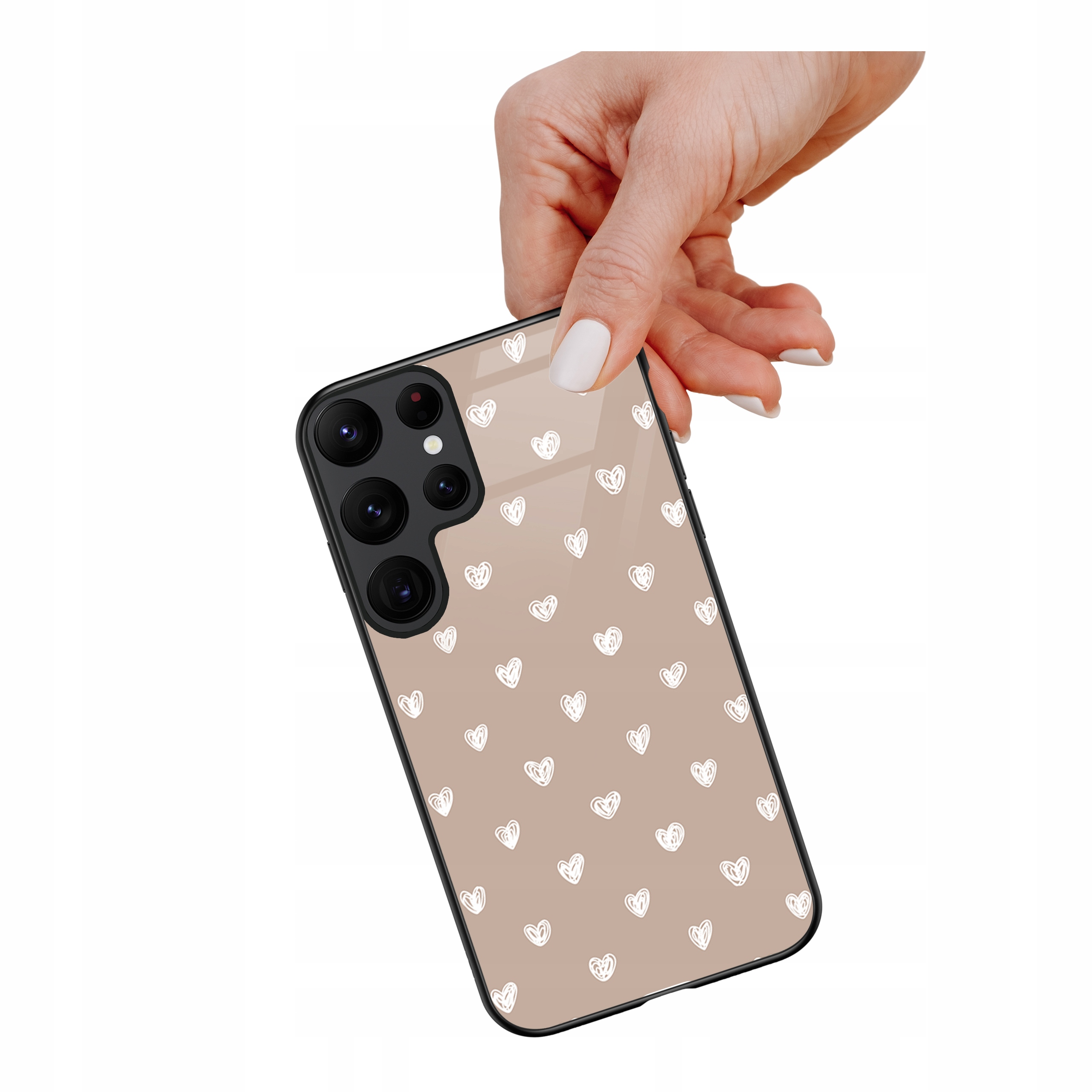 Etui szklane ceramiczne do Samsung Galaxy S25 Ultra Serduszka beż