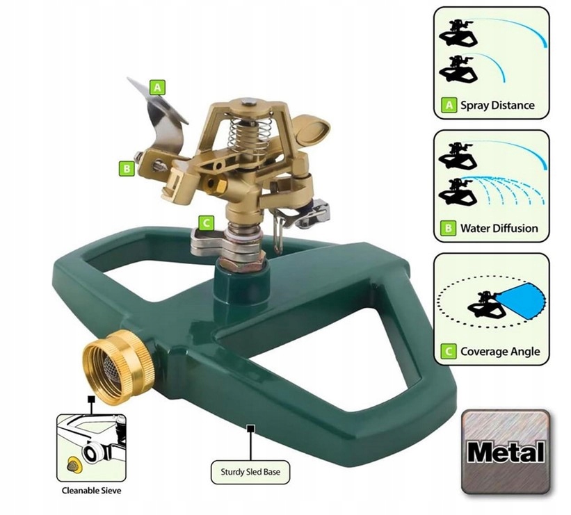 ZRASZACZ OGRODOWY ZRASZACZ PULSACYJNY OBROTOWY 360° METALOWY Marka Fanhao