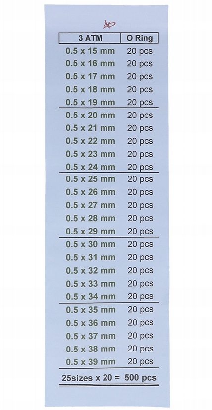 Těsnění O-kroužek tloušťka 0,5 MM 500 kusů 15-39 mm