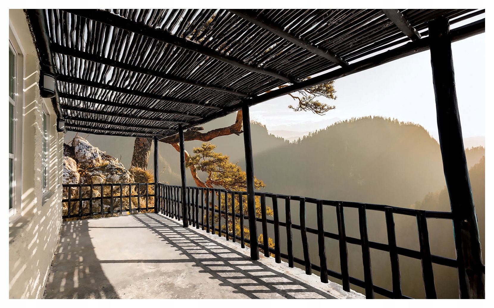 Fototapeta Terasa v horách balkón výhľad hory drevo relax 368x280 lepidlo