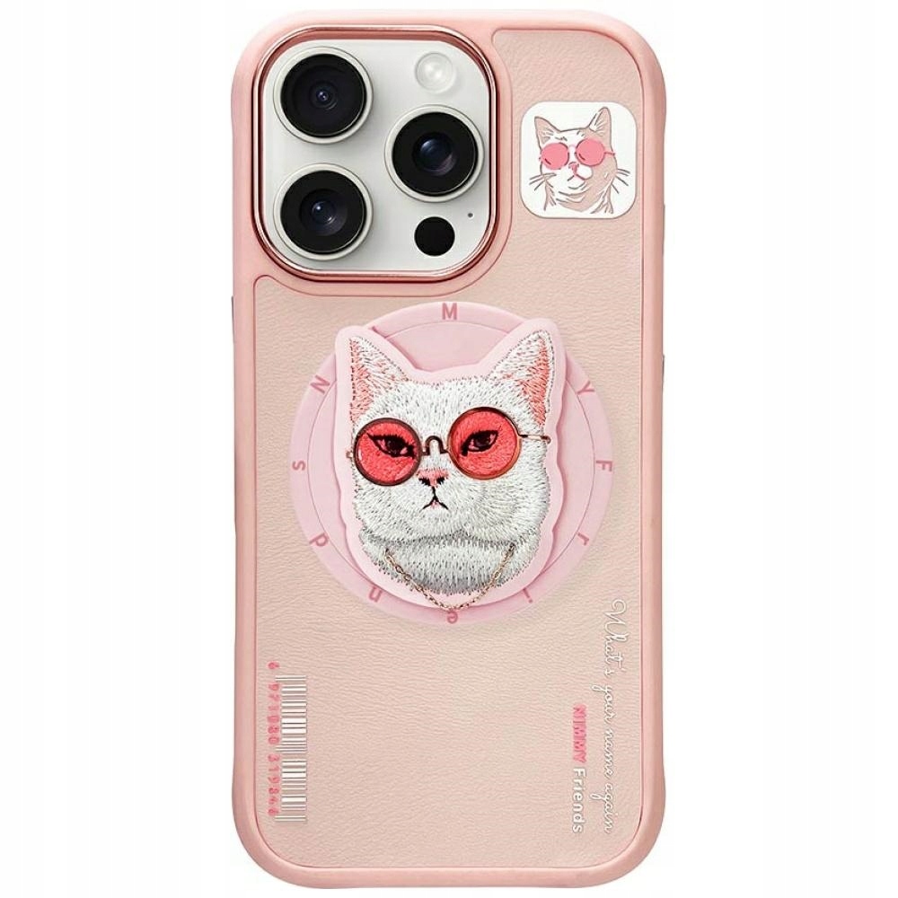 Pouzdro Nimmy Glasses Cool Cat MagSafe pro iPhone 16 Pro růžové