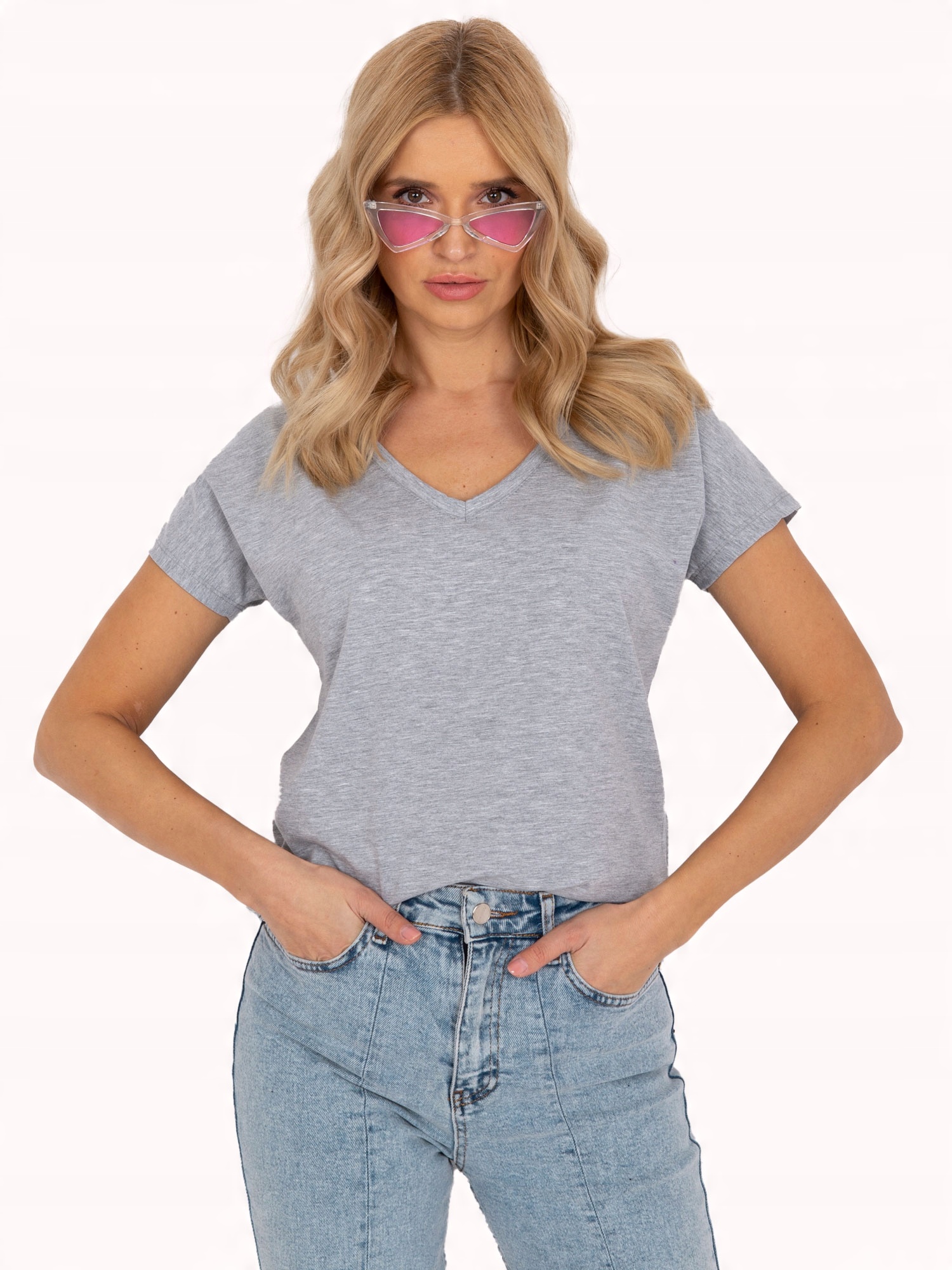 

T-shirt Damski Koszulka Bawełniana V-neck Serek