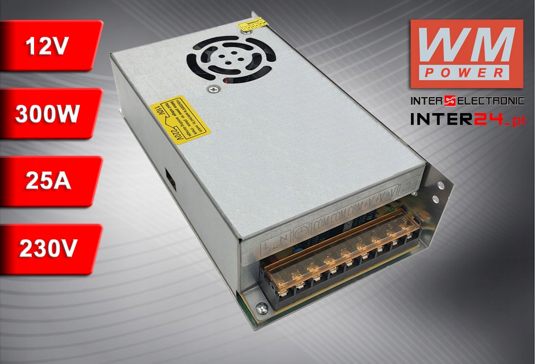 Zasilacz modułowy 12V 300W 25A do led, cctv, rtv Moc 300 W
