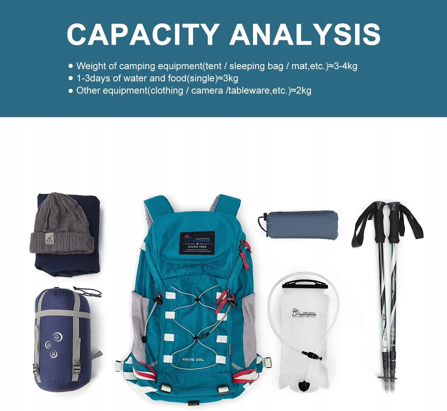 MOUNTAINTOP Plecak Turystyczny 35L Lekki Dla Mężczyzn i Kobiet Outdoor — miniatura 9