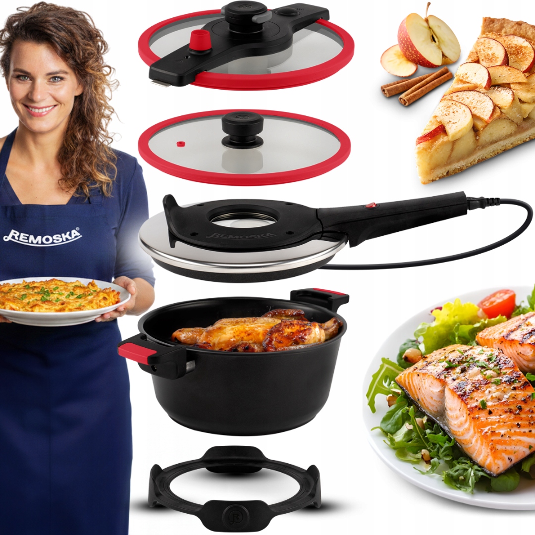 Prodiż Elektryczny Remoska 4,5L 610W Średnica 28 CM 2x Pokrywa Z Okienkiem