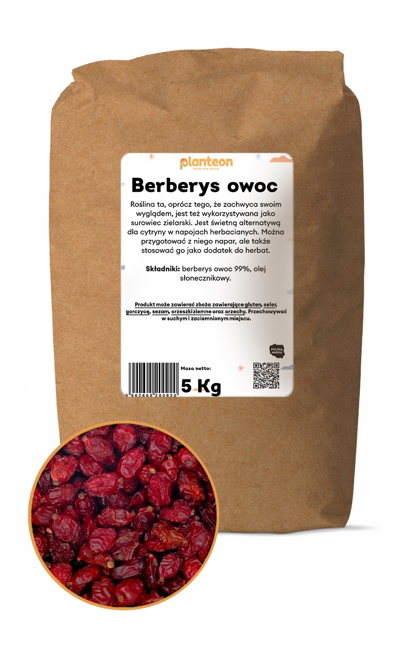 Berberys owoc 5kg suszony naturalny kleiszcze