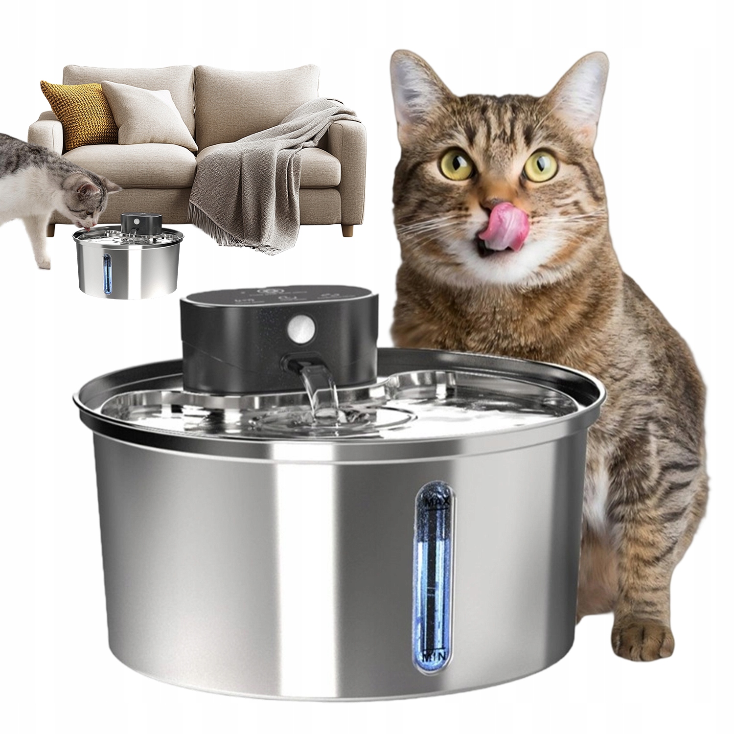 Fontána Napáječka Pro Kočky Psa 3.2L Vícevrstvý Filtr Časovač Senzor