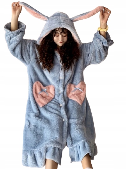 Modrý Župan Králík Kawaii Kapuce S Dlouhými Ušima A Zapínáním Na Knoflíky