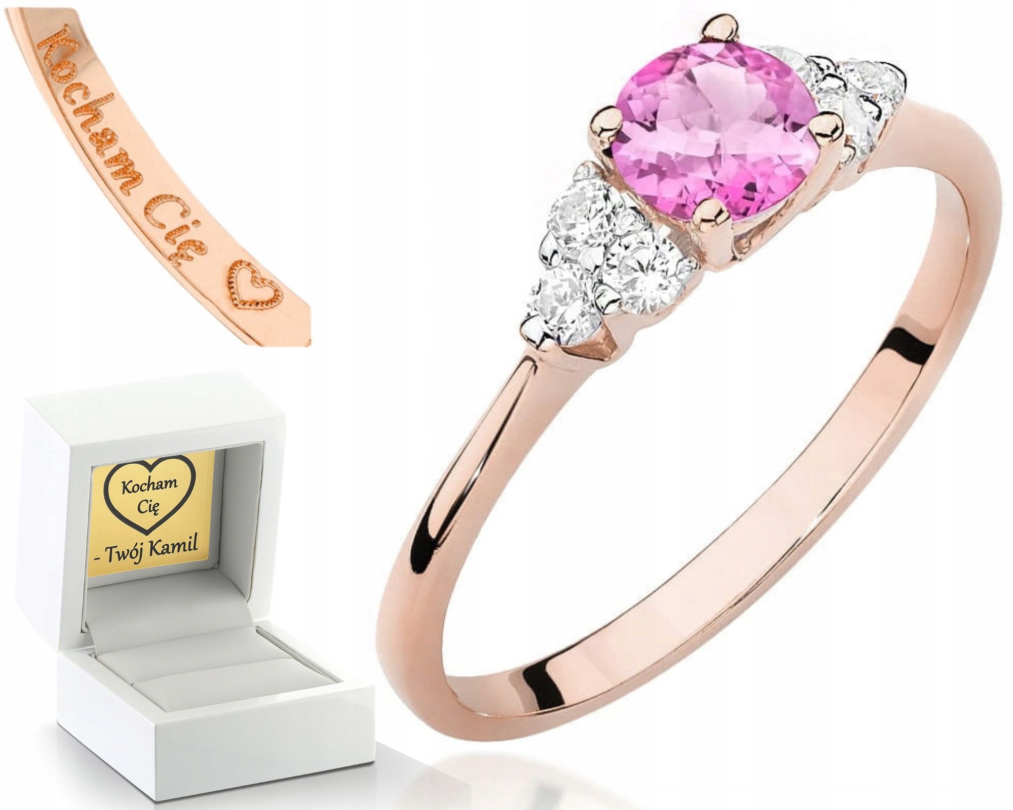 Růžové Zlato Prstýnek S Růžovým Topazem A Brilianty Gravírování