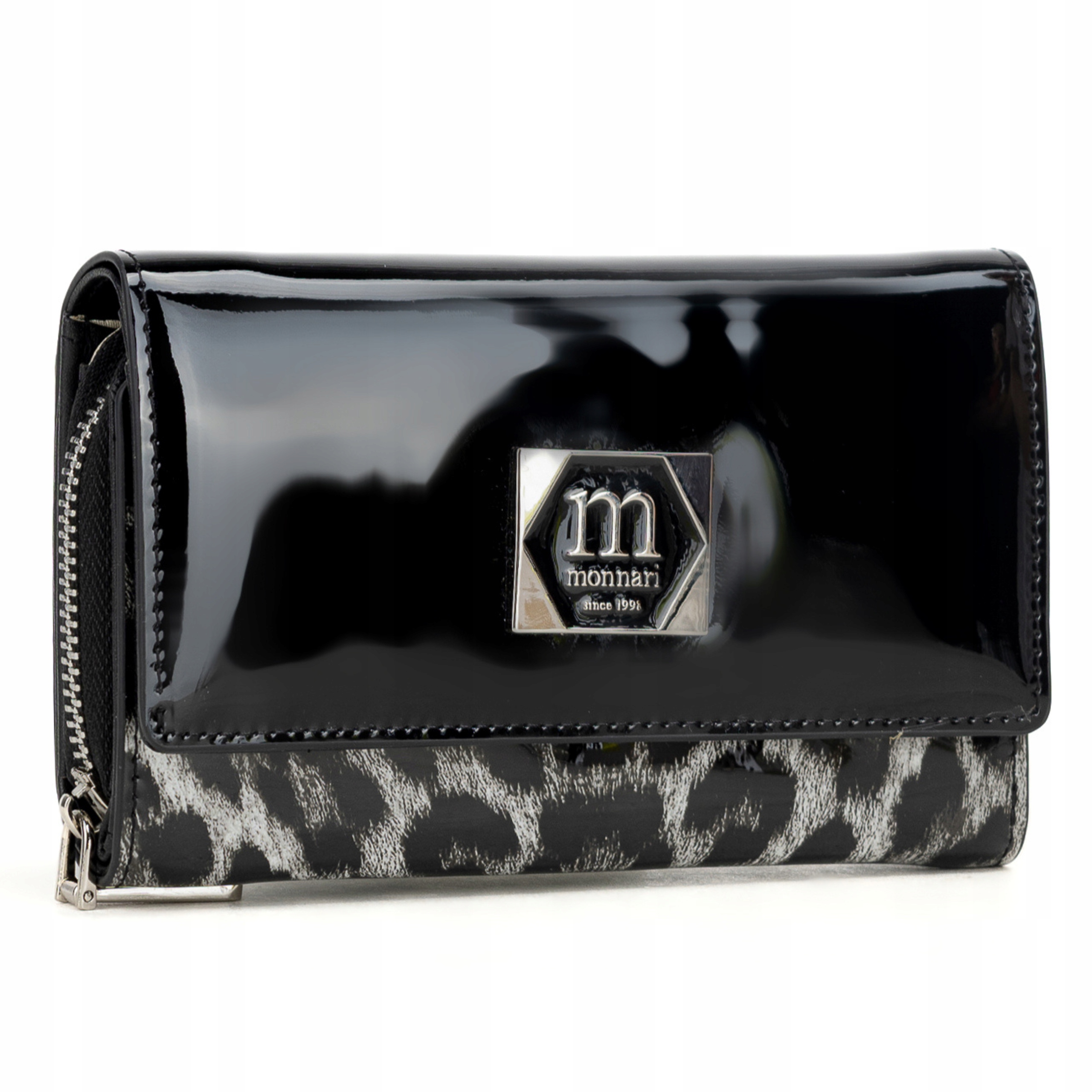 Dámská peněženka Monnari Lakovaná černá Panterka Elegantní kůže Eko Logo