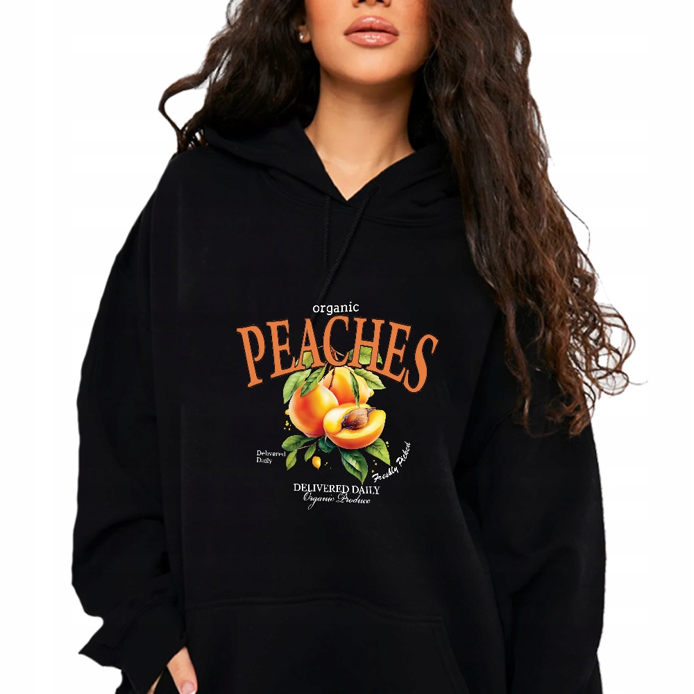 Mikina S Kapucí Černá Bavlněná Ležérní Na Zimu Peaches Broskvové XL