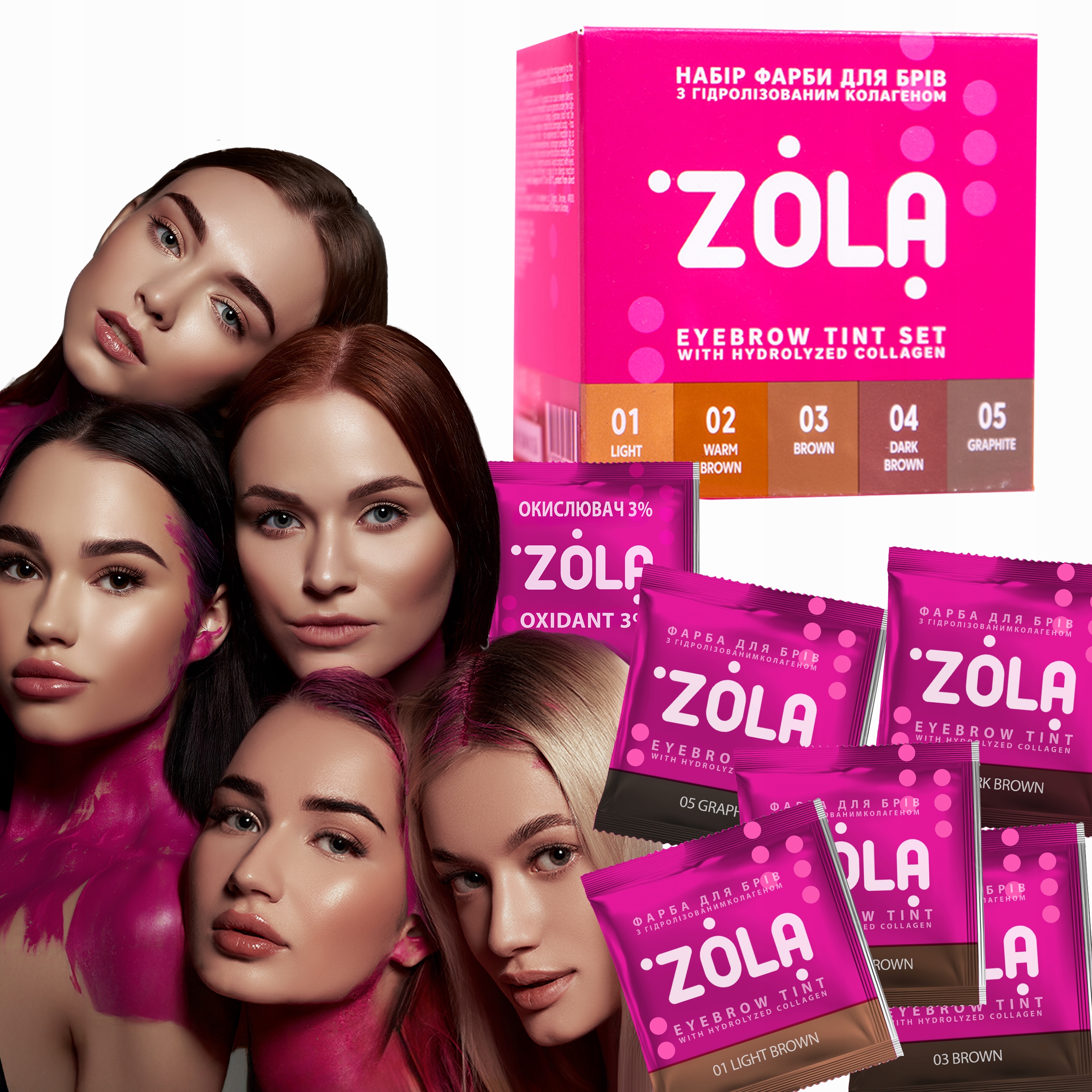 Zola Sada Barev Na Obočí S Kolagenem Po 5 ML (5 Barev) Oxidant 3%