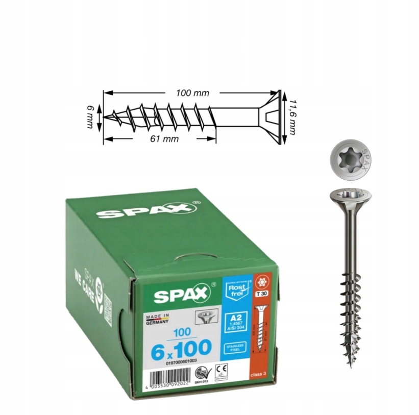 Wkręt uniwersalny do drewna spax 6 x 100 A2 Txtg 100 szt