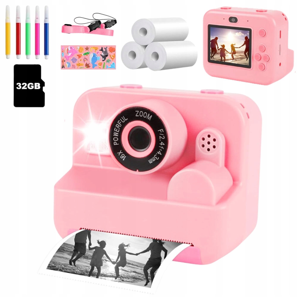 Okamžitý Tiskový Fotoaparát Pro Děti Mini Tiskárna 3 Rolí A Karta 32GB