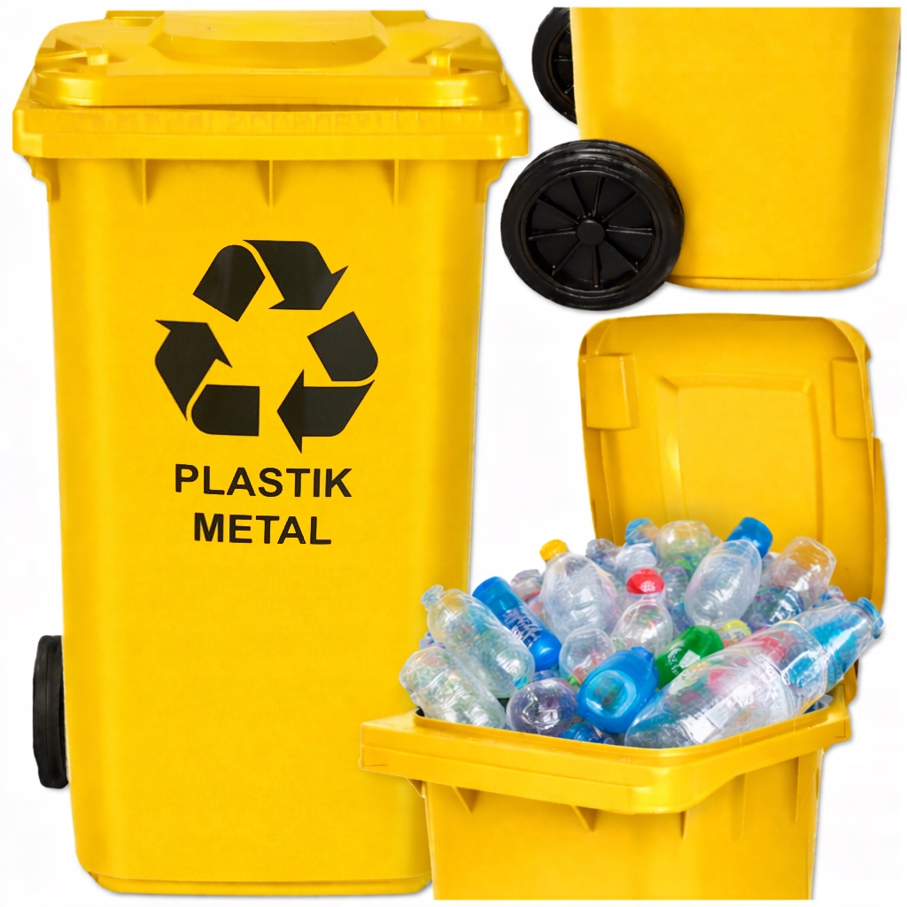 Pojemnik Na Śmieci Plastik 120L Żółty Kontener Kosz Kubeł Z Klapą Kółka