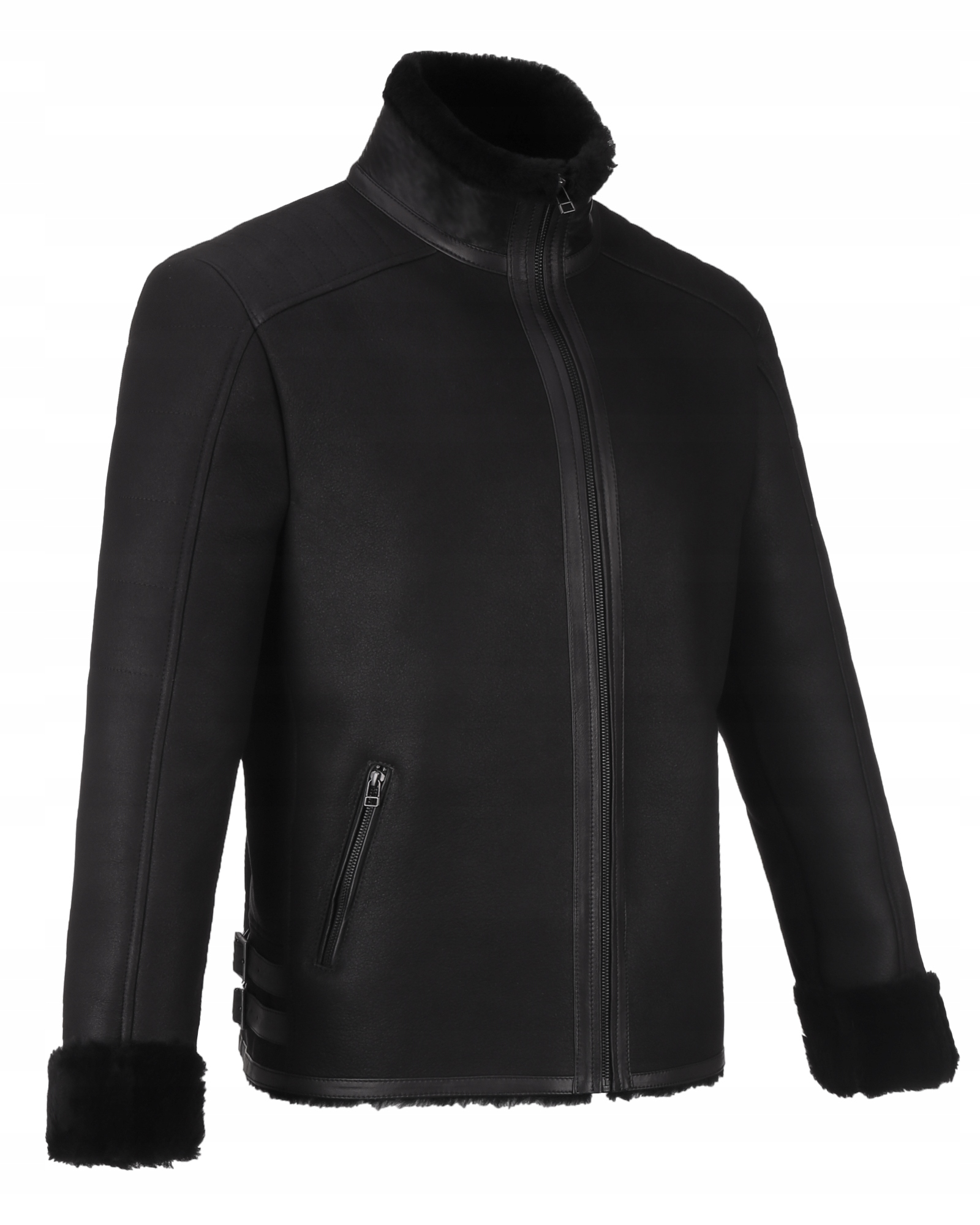 CZARNY KLASYCZNY SKÓRZANY KOŻUCH NATURALNY XXL