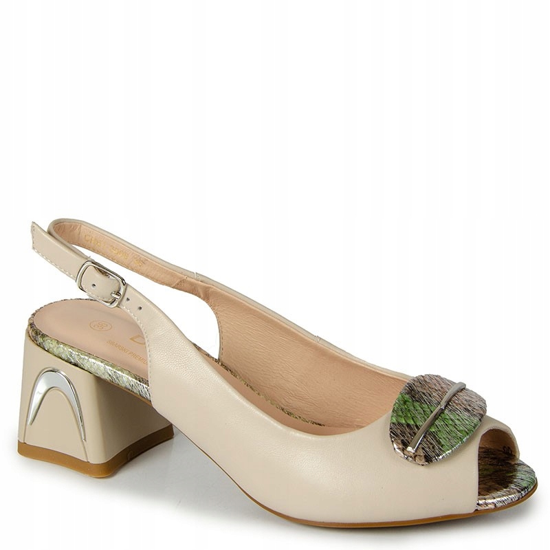 S.barski CR61-3009 Béžové Kožené Sandály Na Podpatku Bez Prstů 38