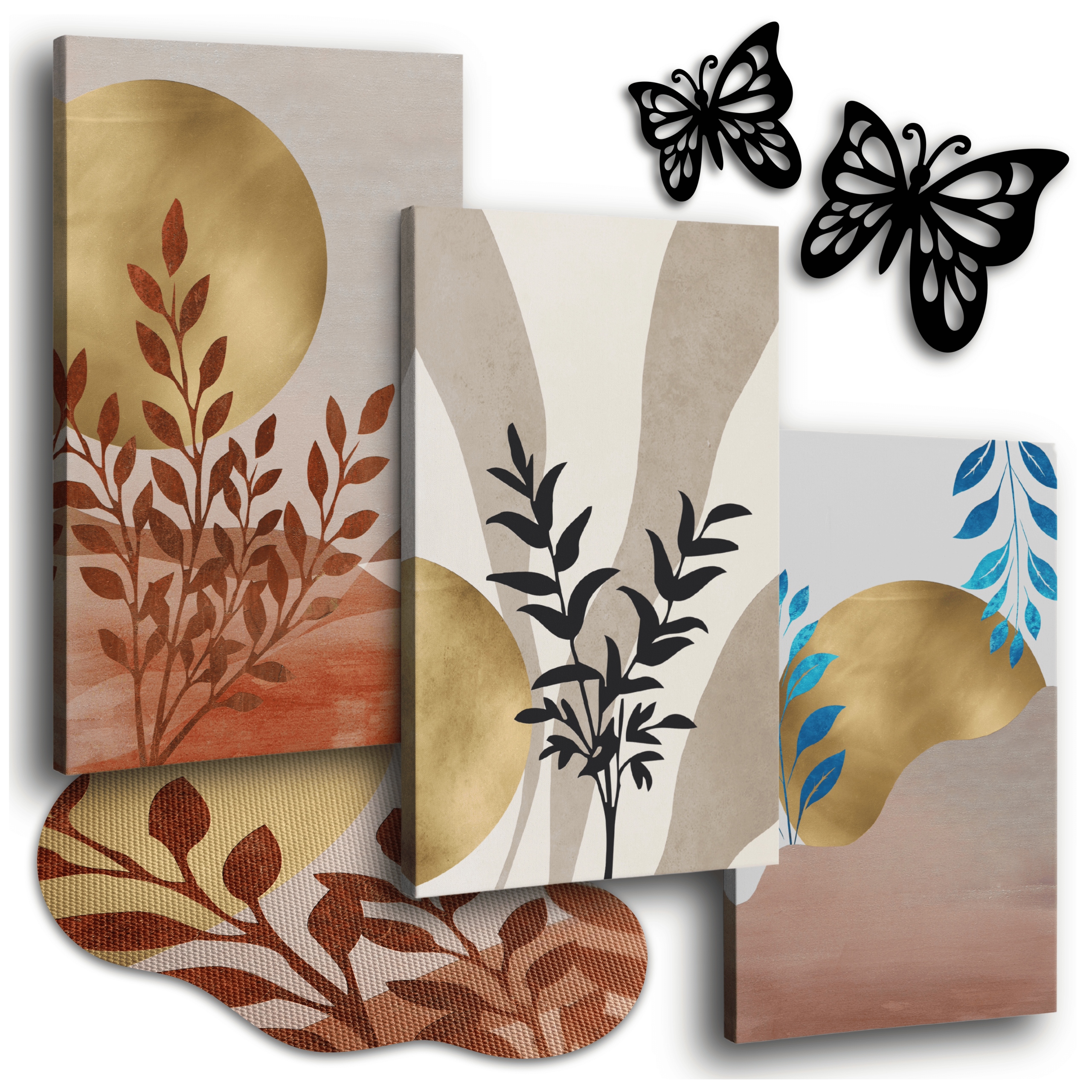 Obraz Na Plátně 120x50 cm Obrazy Do Obývacího Pokoje Geometrické Triptych Boho Zlaté