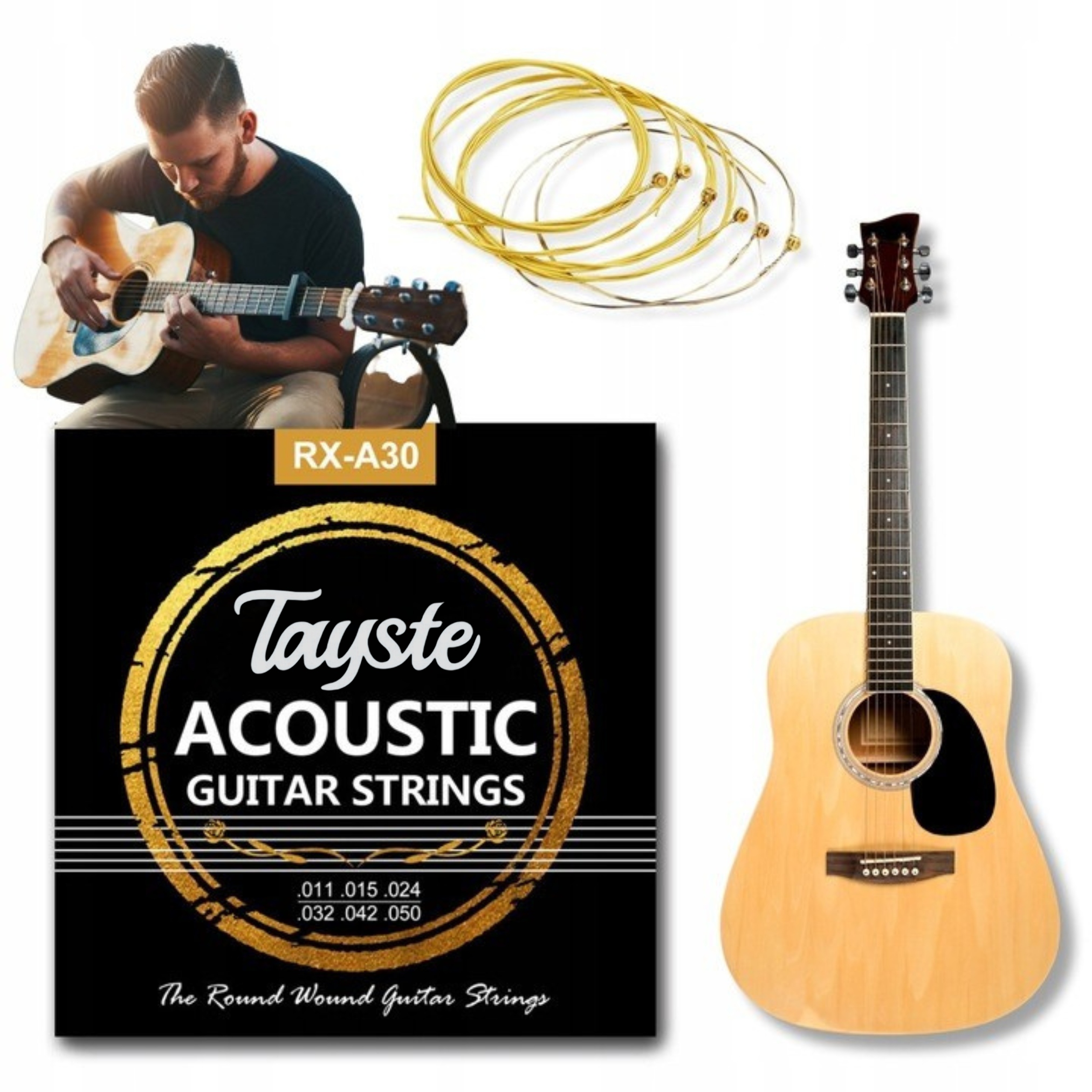 PROFESJONALNE STRUNY DO GITARY AKUSTYCZNEJ MIĘKKIE Tayste RX-A30 11-50