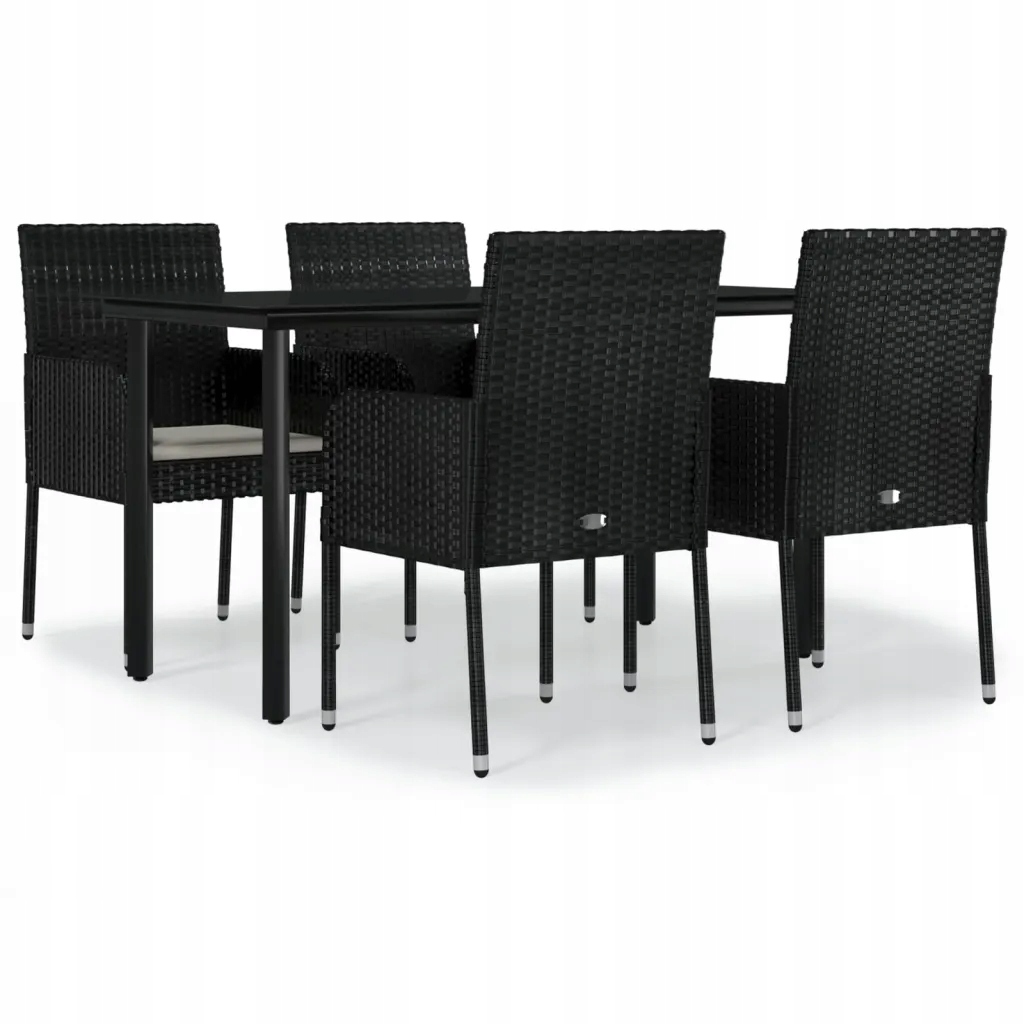 Zahradní nábytek set černý s krémovými polštáři, stůl 140x70 cm