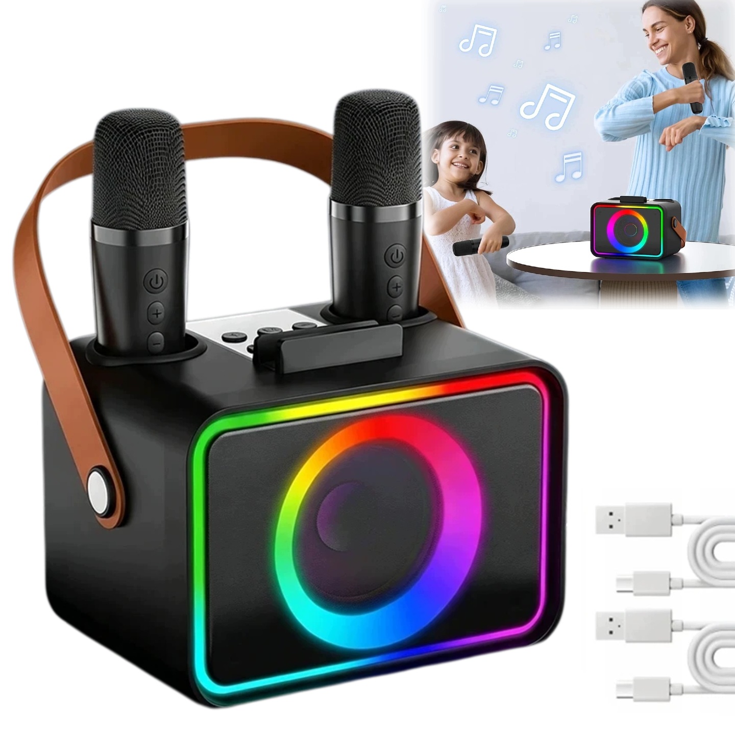 Sada Karaoke 2 Mikrofony Bezdrátový Reproduktor Bluetooth Zvuk