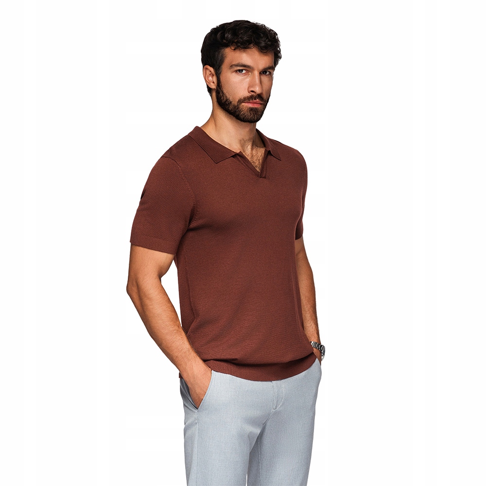 Tričko pánské polo s klasickým úpletem, tmavě hnědé V4 OM-POSS-0159 XXL