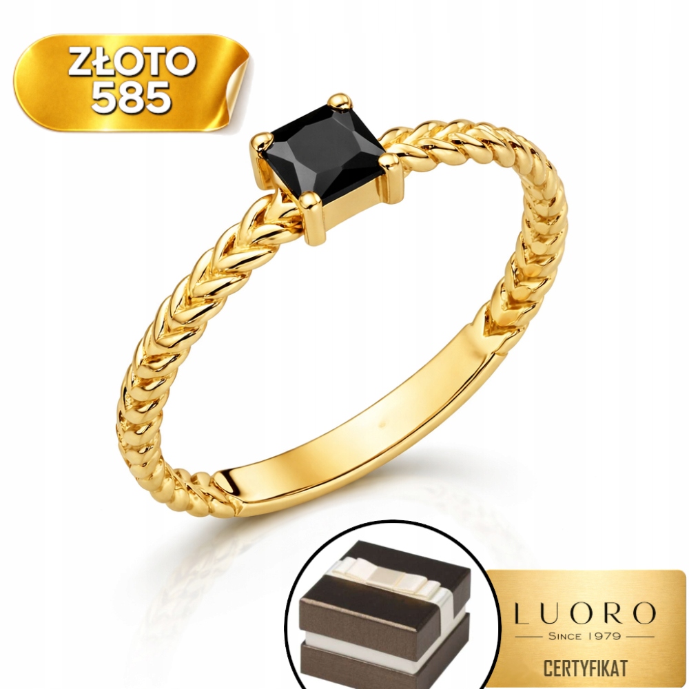 Prstýnek 585 14K pletený s černým klasickým kamenem R13