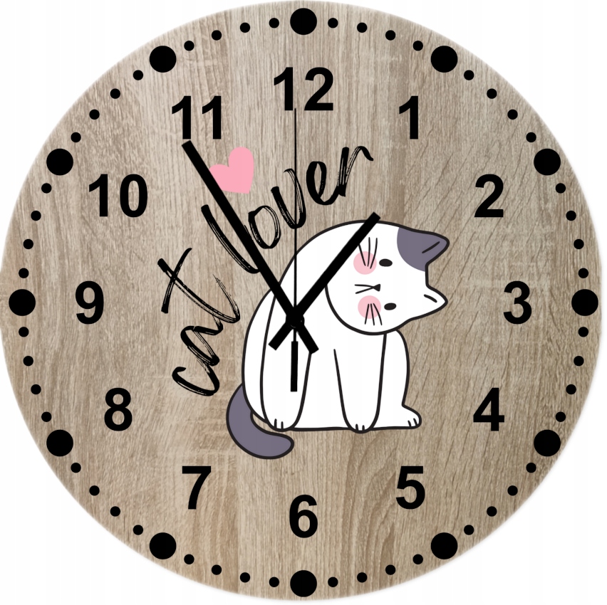 Nástěnné hodiny Dub Sonoma s potiskem Kočička pro kočku Cat Lover 45 cm