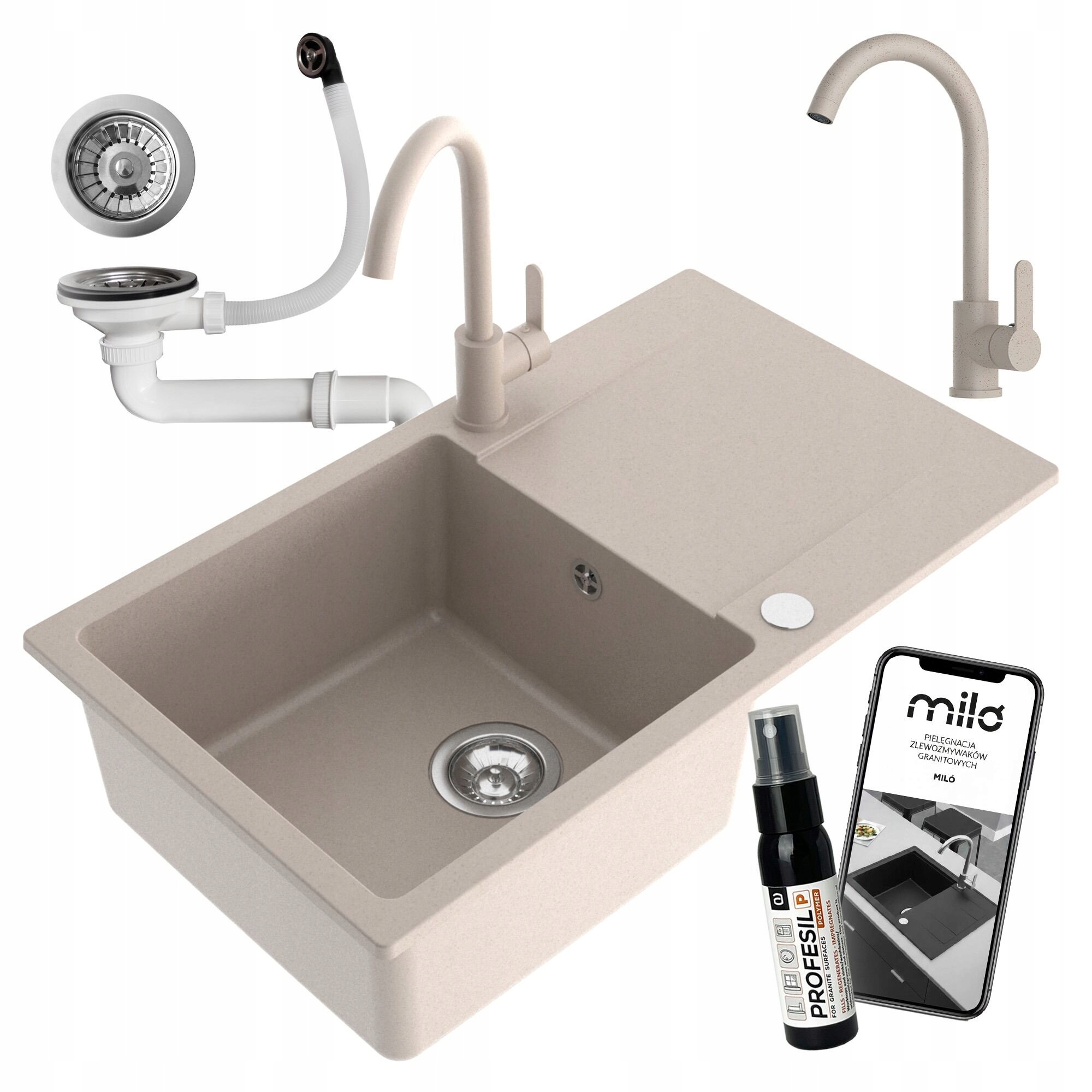 Drezový Kuchynský Drez Granitový Jednokomorový Castello Batéria Sifón