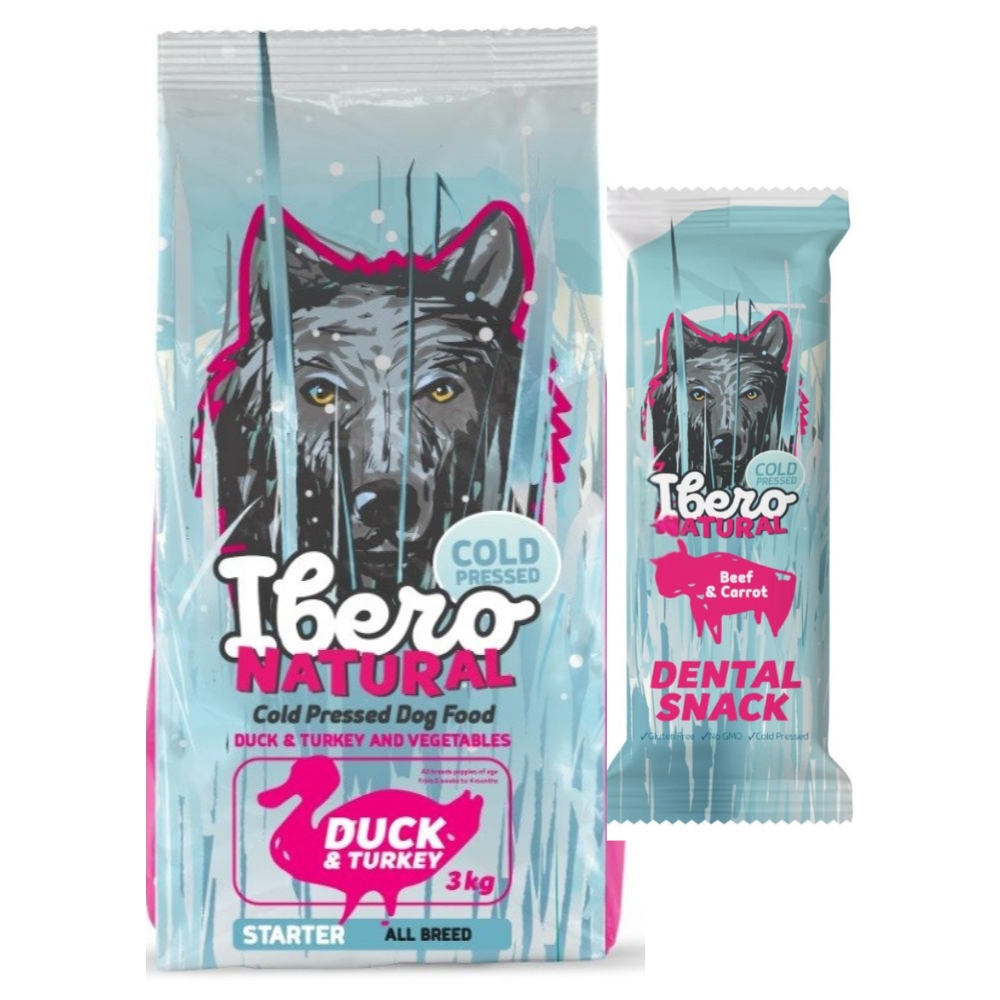 Levně Balíček Ibero Puppy Duck Turkey 3 kg Dentální pamlsek z hovězího masa