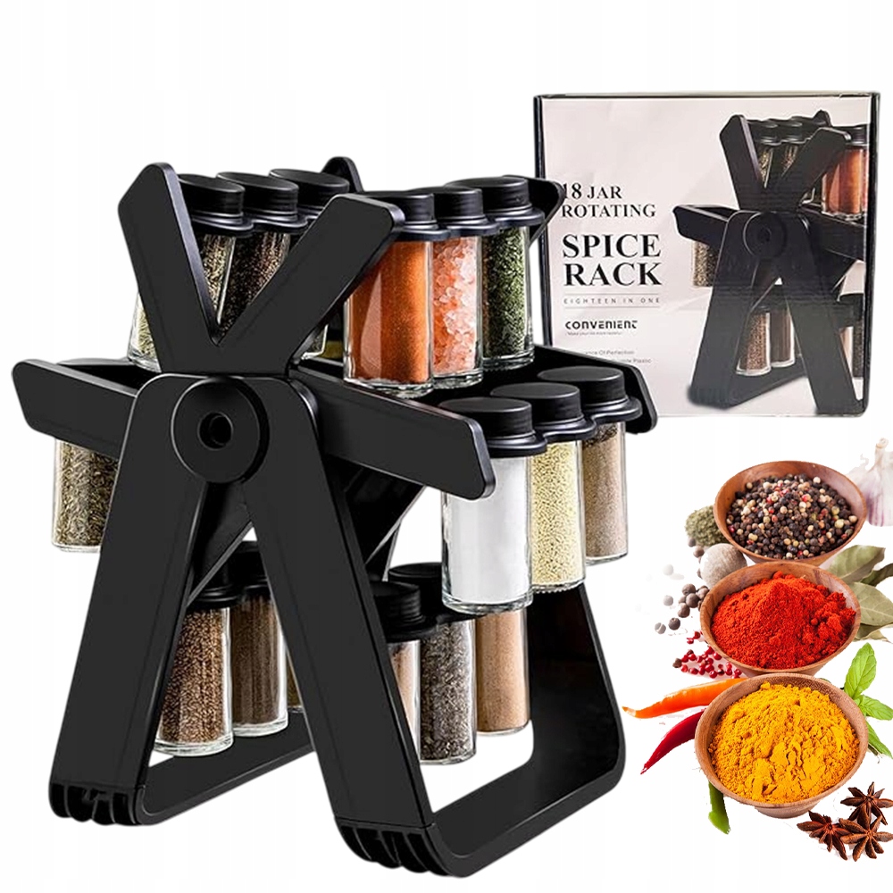 Otočný Stojan Na Koření 360° S Nádobkami Na Koření 18 Ks Organizér