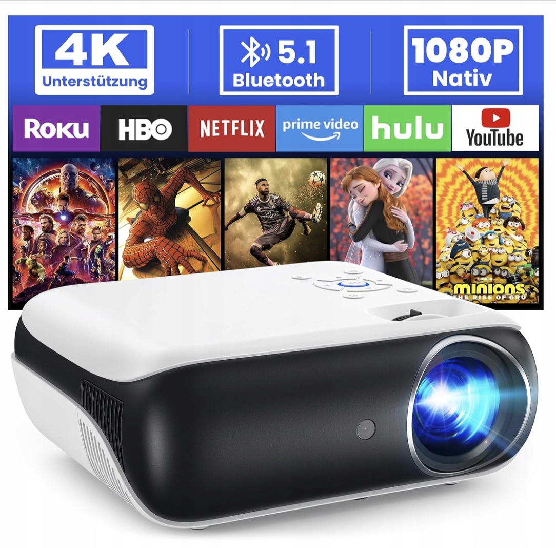 PROJEKTOR RZUTNIK 4K 9500LM KINO DOMOWE LED BLUETOOTH 5.1 TOPVISION + EKRAN