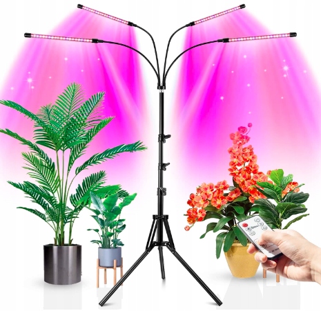 Levně Led Lampa Pro Růst Rostlin 4 Hlavy Časovač Dálkové Ovládání Usb Led Grow 4/8/12H