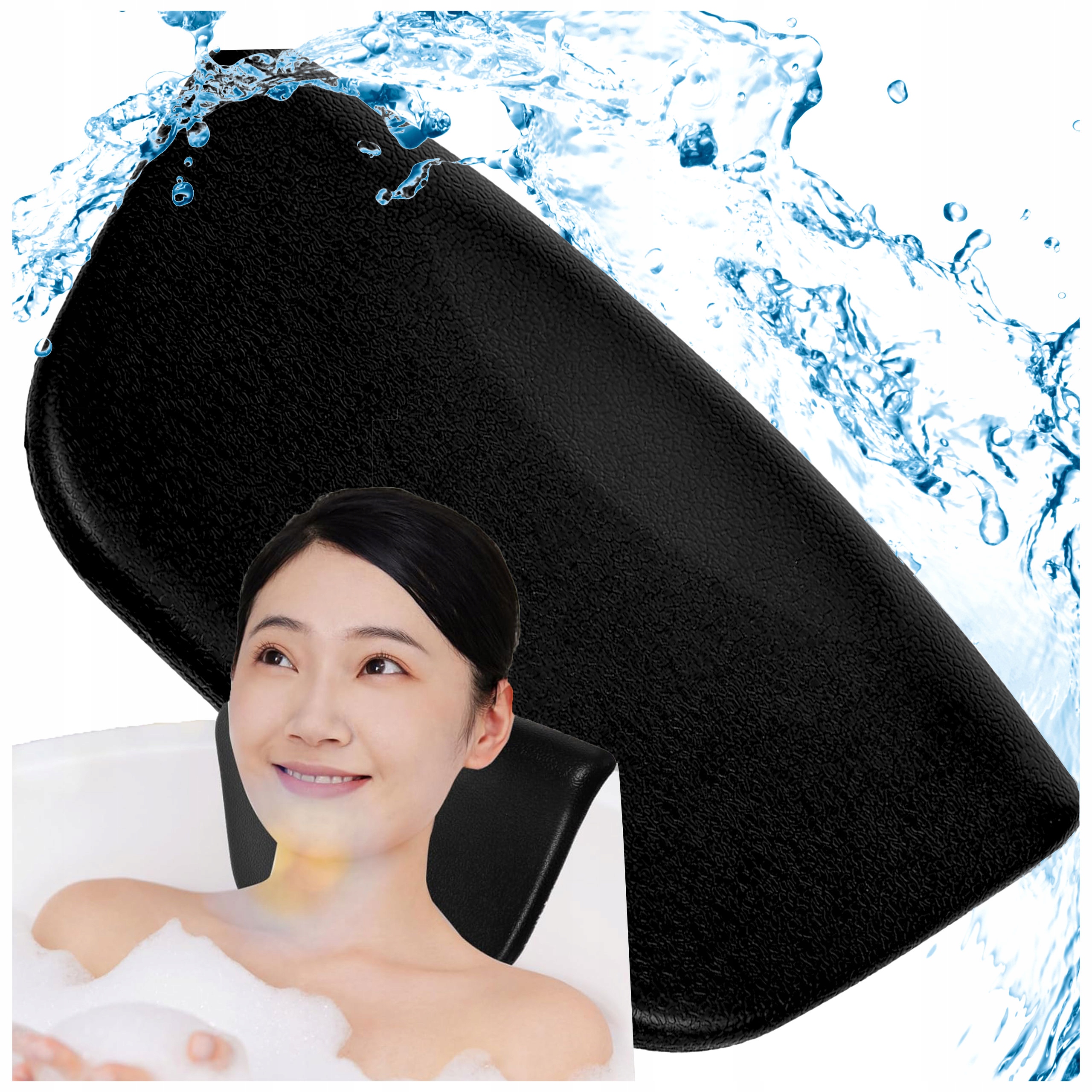 Poduszka do kąpieli wanny zagłówek SPA z przyssawkami czarna skóra