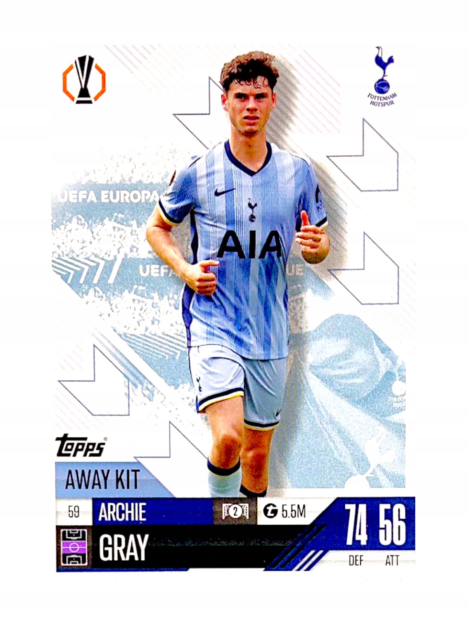 Topps Match Attax Extra 2025 Away Kit 59 Archie Gray Tottenham Hotspur