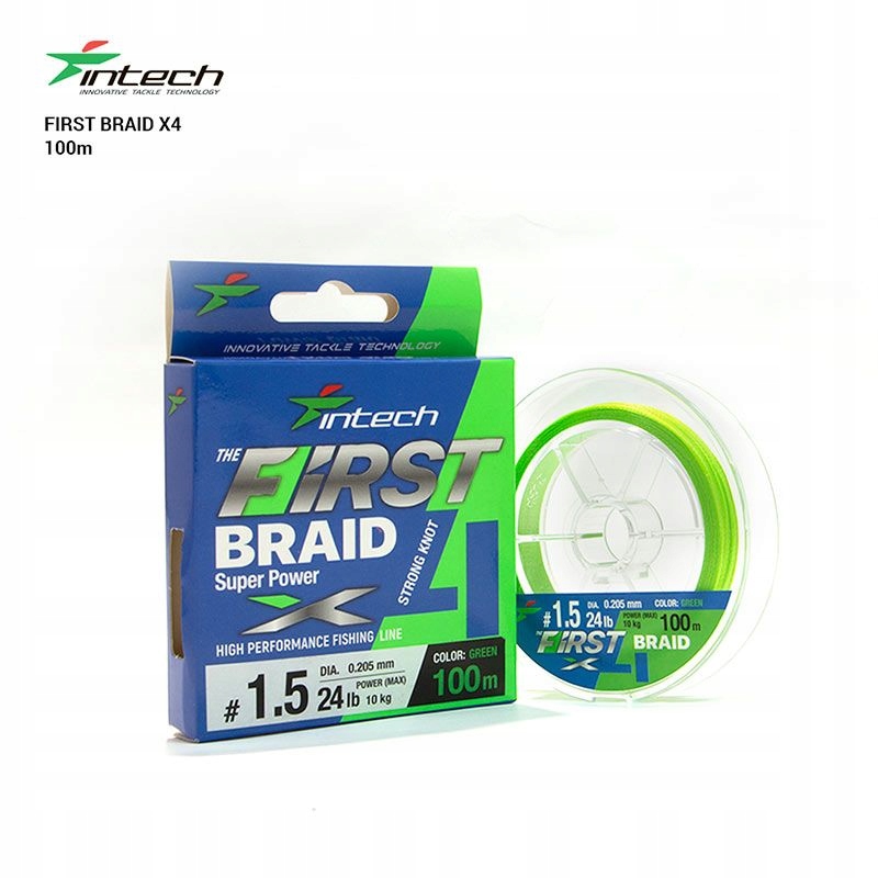 Żyłka pleciona Intech First Braid X4 #1.2/0.181mm/20lb/9.1kg 100m Zielona
