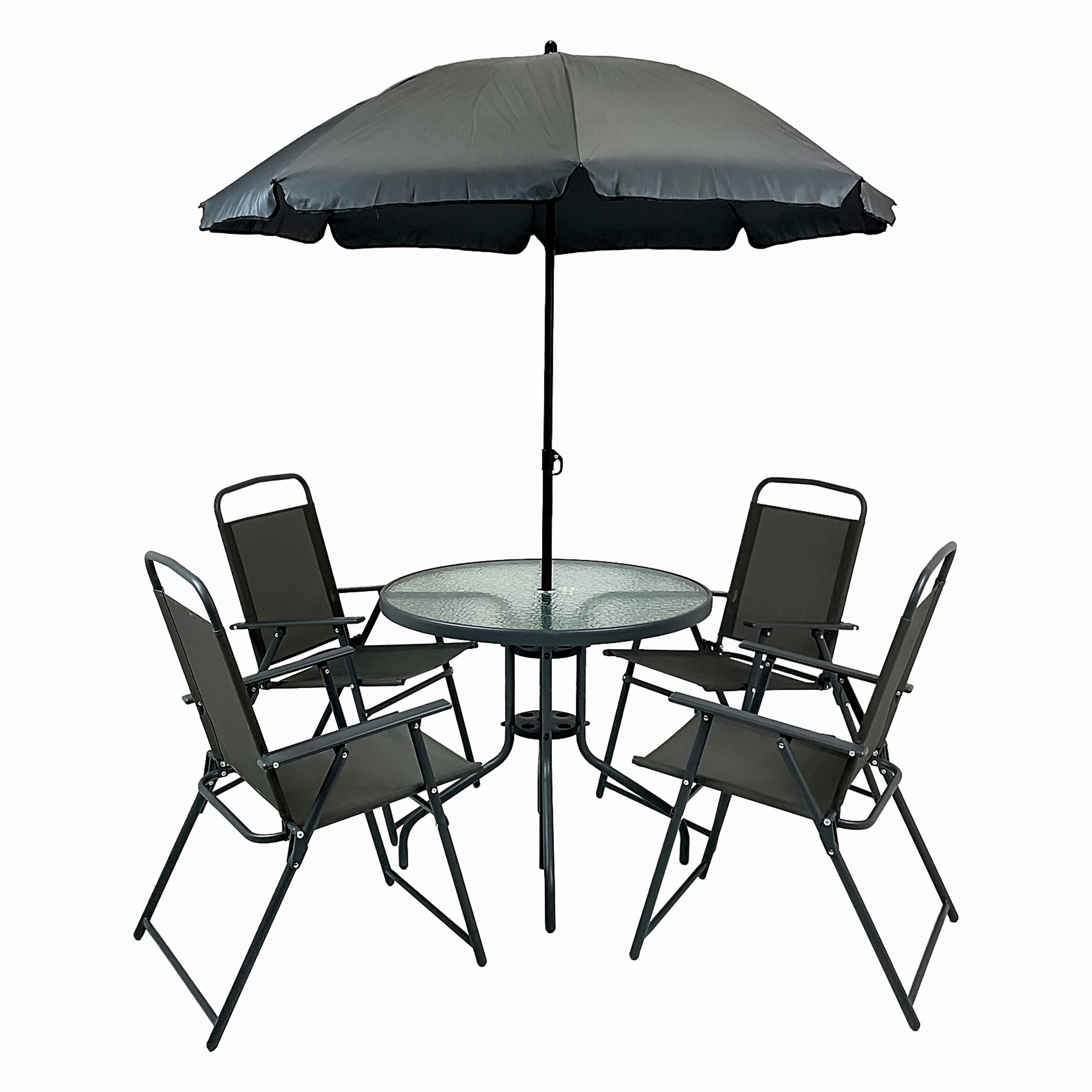 Комплект садовой мебели для балкона, сада, террасы, стол, зонт, цвет чили, на 4 персоны, серый.