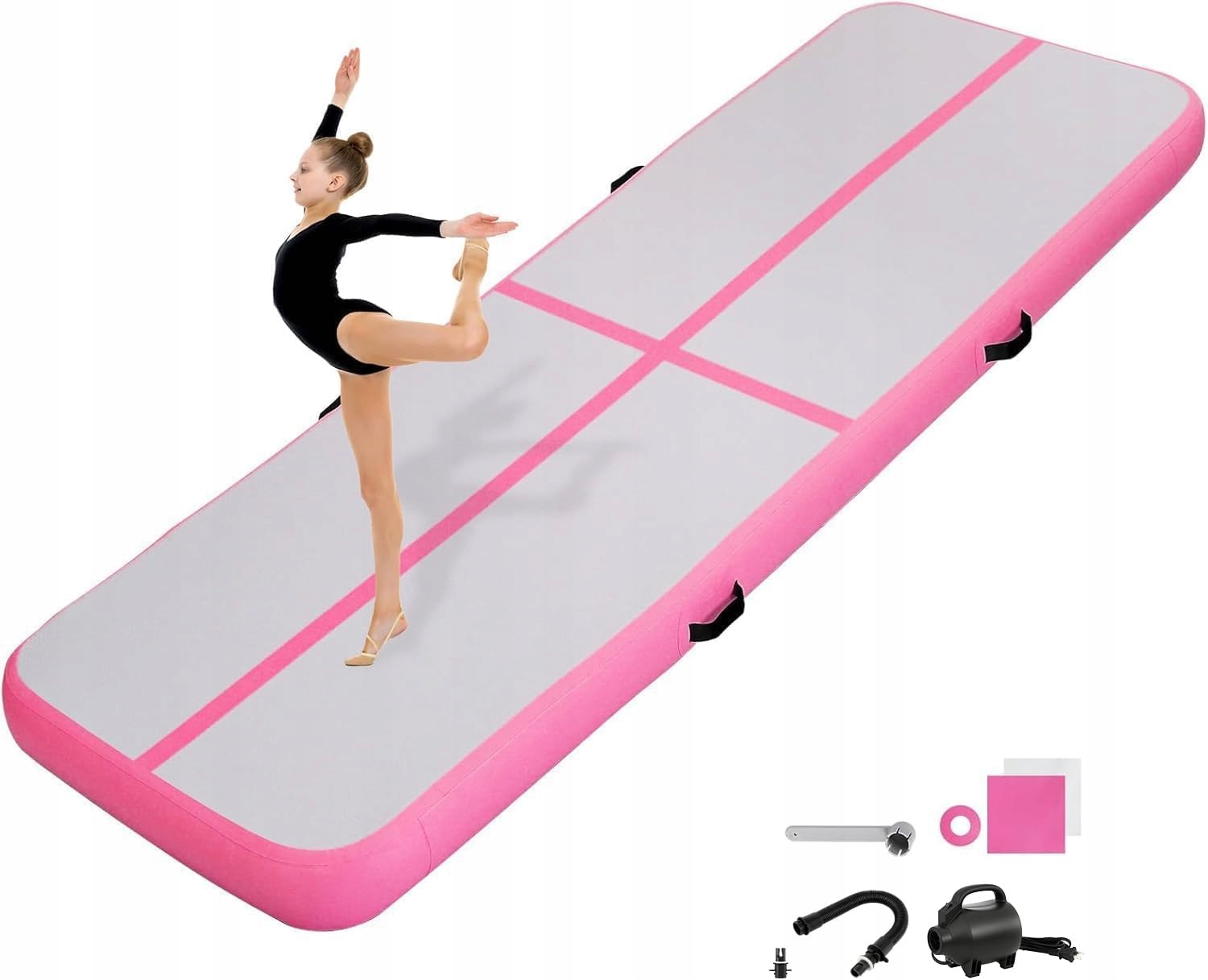 Gymnastická nafukovací podložka Airtrack 3x1 m 10 cm Pumpička Růžová Pvc taška