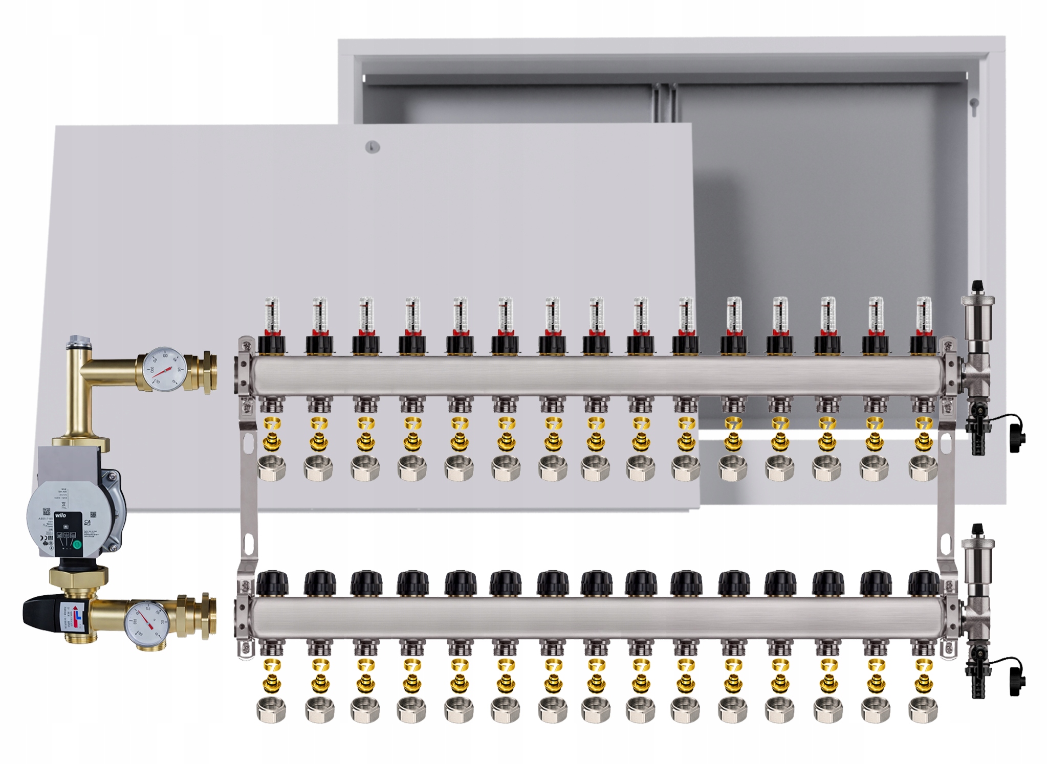 Rozdělovač pro podlahovku nerezový 15 s boxem Čerpadlo Wilo Spojky