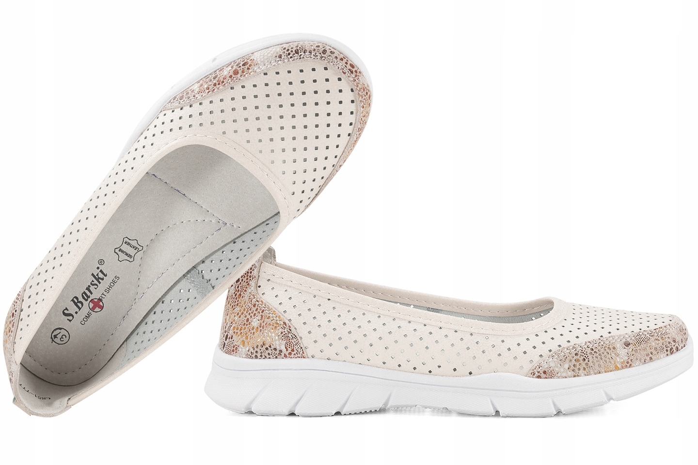 S.barski LR51-777 Ažurové Sportovní Baleríny Dámské Polobotky Kůže 39 Bílá