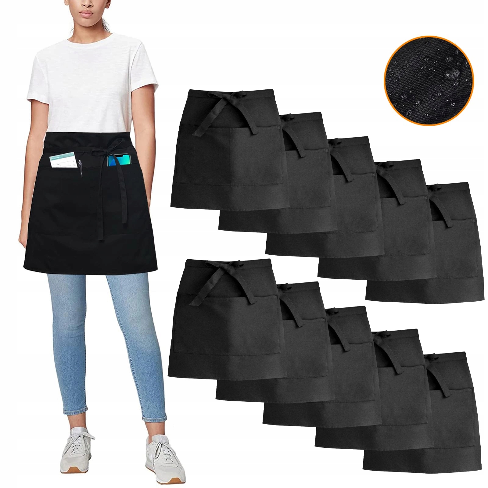 Číšnická zástěra, barmanská zástěra, černá, 10 Ks