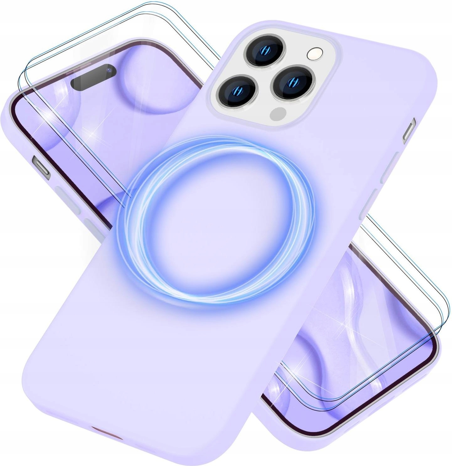 Etui silikon Nalia Liquid z funkcją MagSafe i 2 szkła Do iPhone 14 Pro Lila